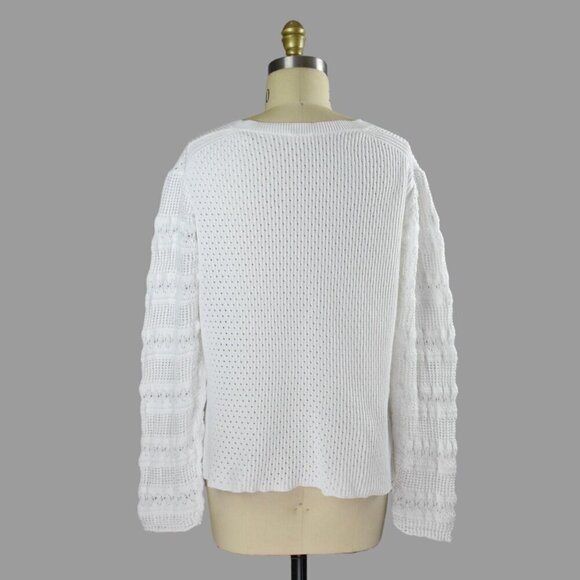 ELIE TAHARI NOVELTY STITCH WHITE COTTON SWEATER - Picture 7 of 10